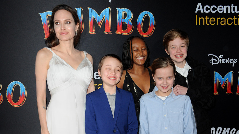 Angelina Jolie with her kids at Dumbo