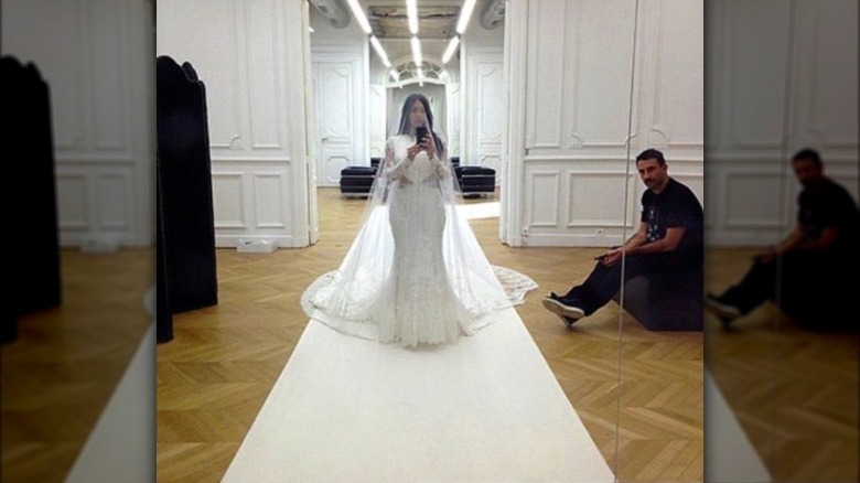 Kim Kardashian wearing her wedding dress