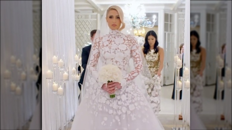 Paris Hilton wearing her wedding dress