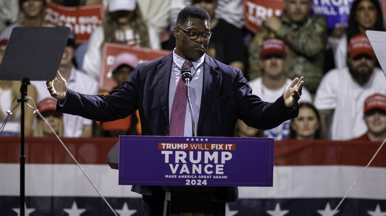 Herschel Walker speaks at a Trump rally