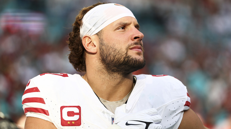 Nick Bosa during the National Anthem.