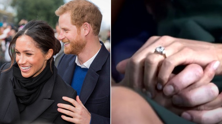 Meghan Markle and Prince Harry smiling, ring