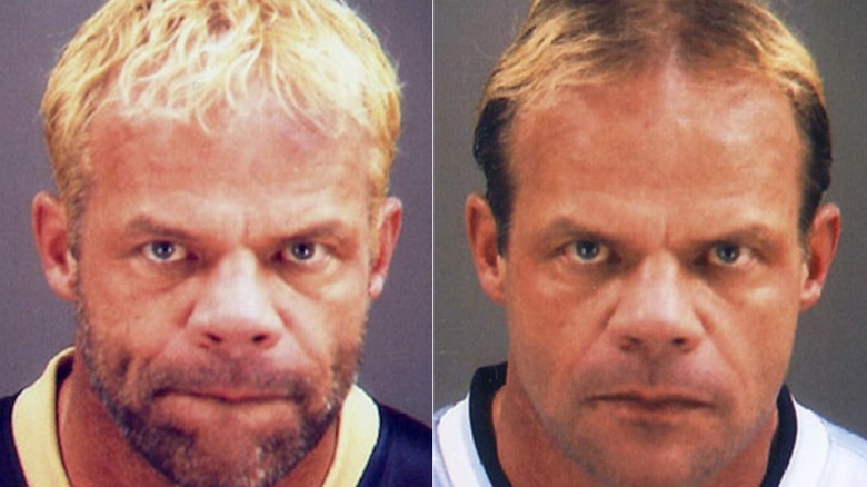 Lex Luger frowning in two mugshots