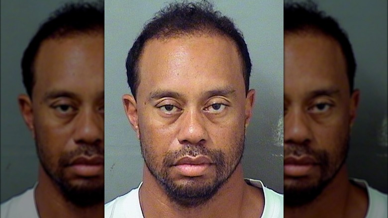 Tiger Woods posing for mugshot