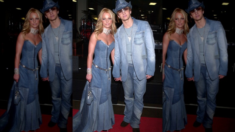 Britney Spears and Justin Timberlake wearing denim outfits