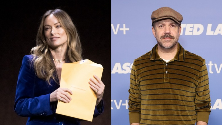 Olivia Wilde being served with papers at CinemaCon, Jason Sudeikis posing