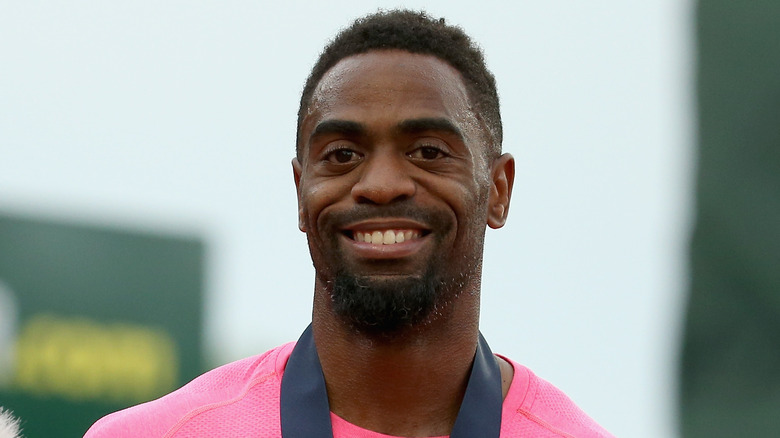 Tyson Gay smiling after race in 2015