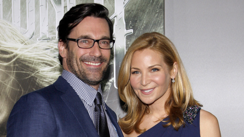 Jon Hamm and Jennifer Westfeldt smiling