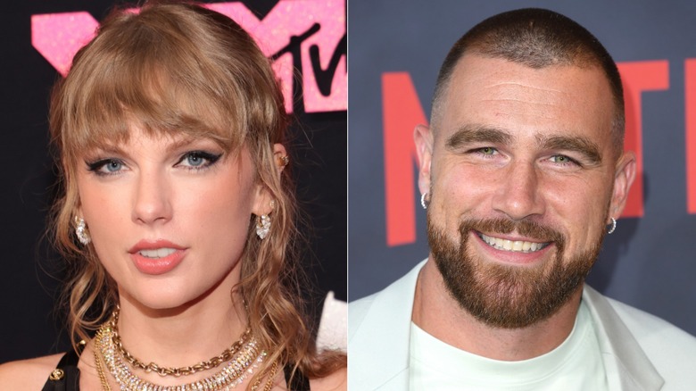 Taylor Swift; Travis Kelce smiling