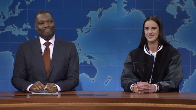 Michael Che and Caitlin Clark on Weekend Update