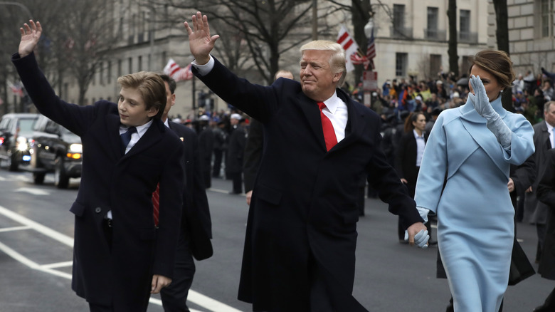 Barron and Donald Trump waving