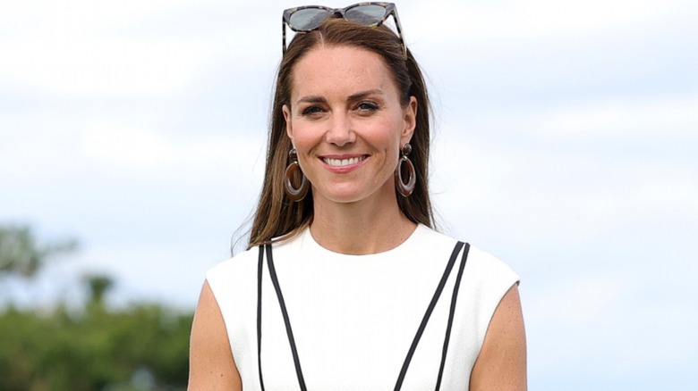 Kate Middleton white dress black stripes