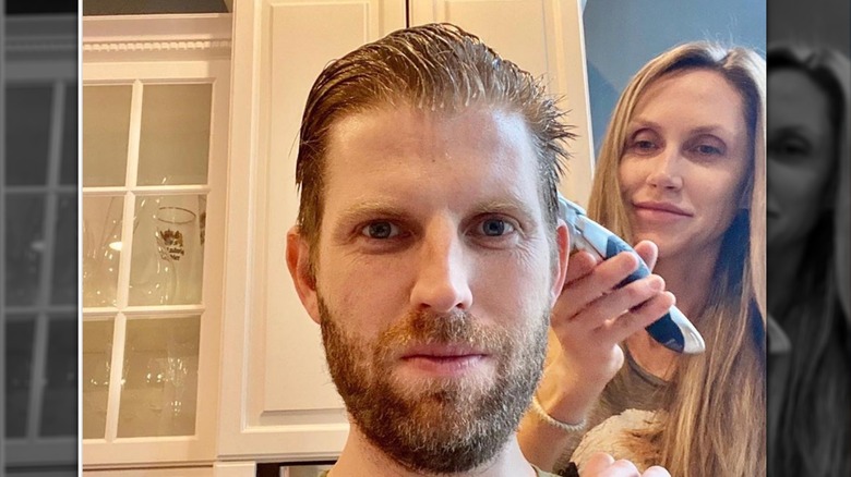 Lara cutting Eric Trump's hair