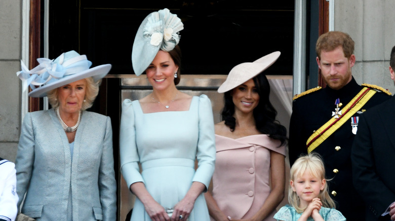 Camilla, Kate Middleton, Meghan Markle, Prince Harry posing