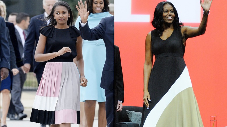 Sasha, Michelle Obama wearing color-block outfits