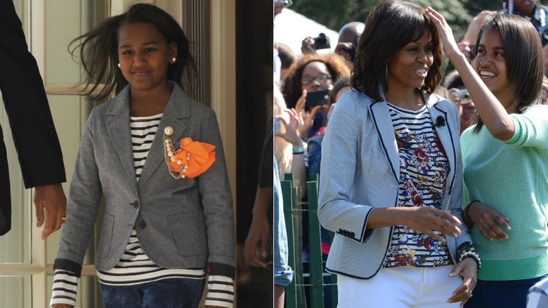 Sasha, Michelle Obama wearing blazers