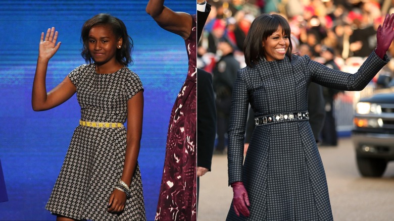 Sasha, Michelle Obama waving