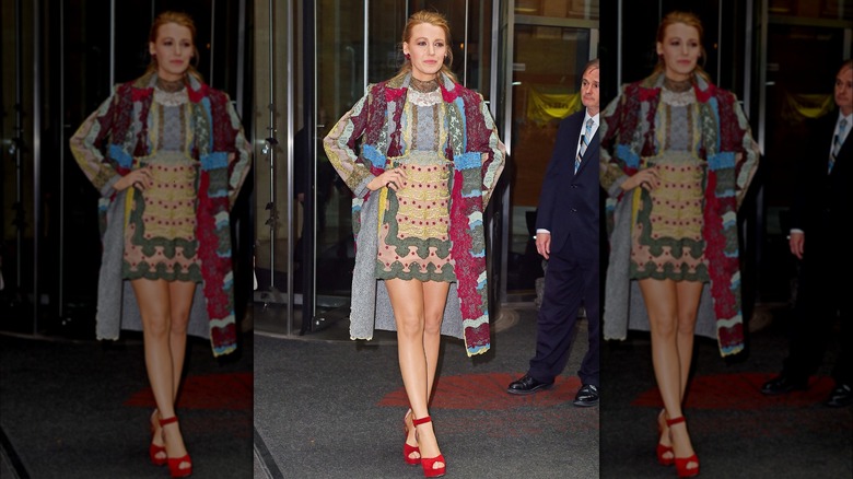 Blake Lively wearing lace coat 