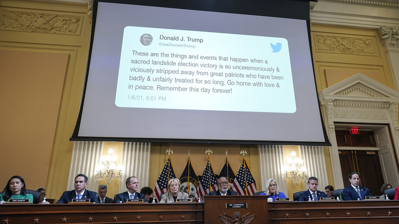 Donald Trump's tweet displayed in Congress