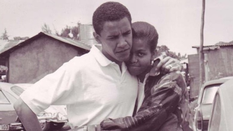 Michelle Obama hugs Barack in a throwback photo