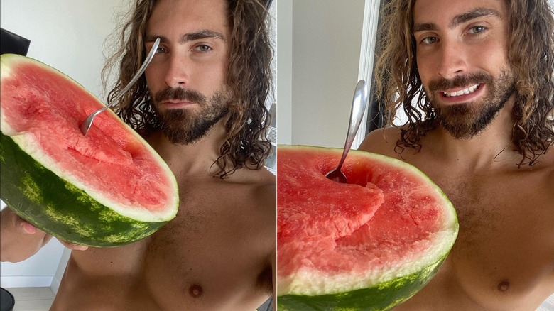 Alex Propson eating a watermelon