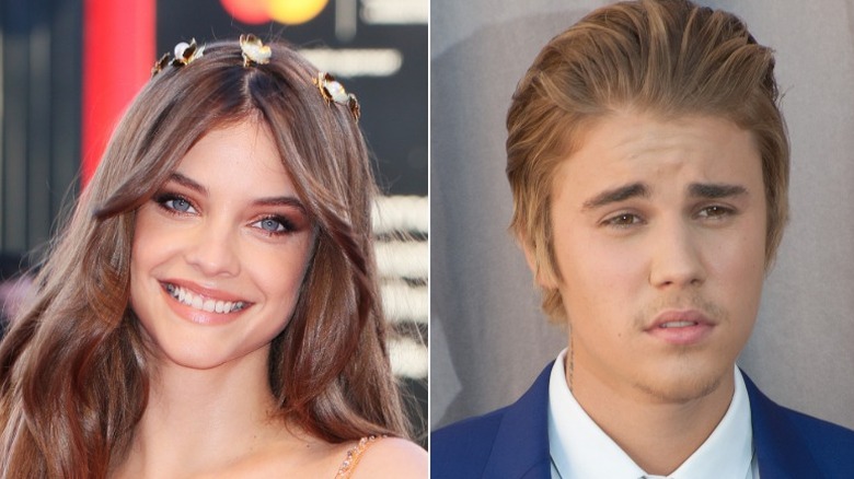 Barbaba Palvin smiling, Justin Bieber squinting