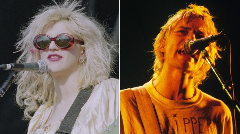 Courtney Love on stage, kurt cobain on stage