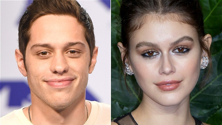 A split image of Pete Davidson and Kaia Gerber