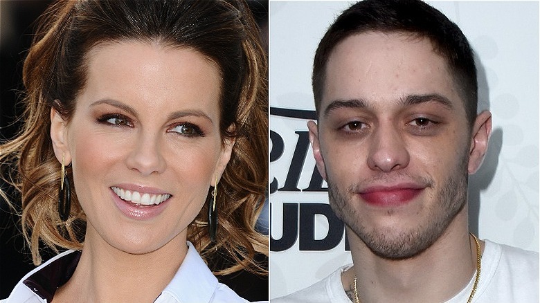 A split image of Kate Beckinsale and Pete Davidson