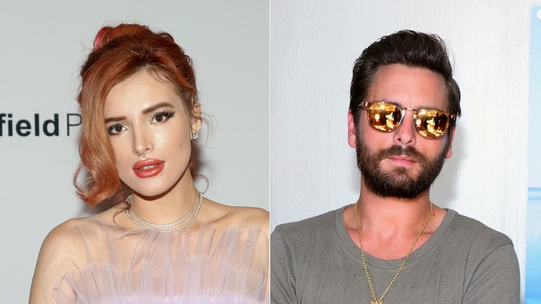 Side by side of Bella Thorne posing and Scott Disick posing