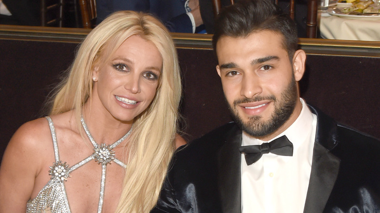 Britney Spears and Sam Asghari smiling