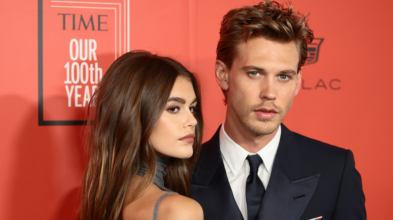 Kaia Gerber and Austin Butler posing