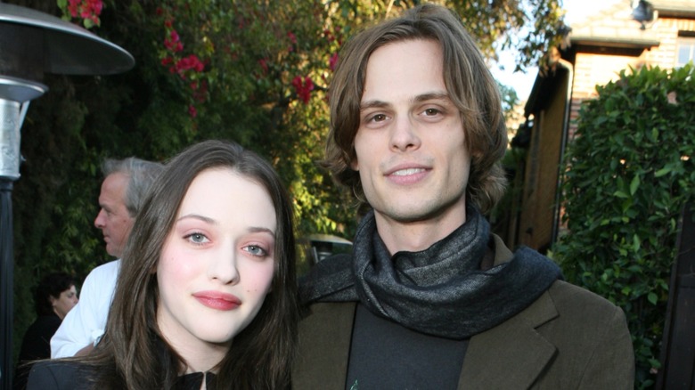 Kat Dennings poses with Matthew Gray Gubler outdoors