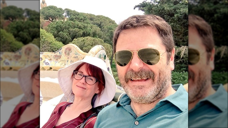 Megan Mullally and Nick Offerman selfie from 2016