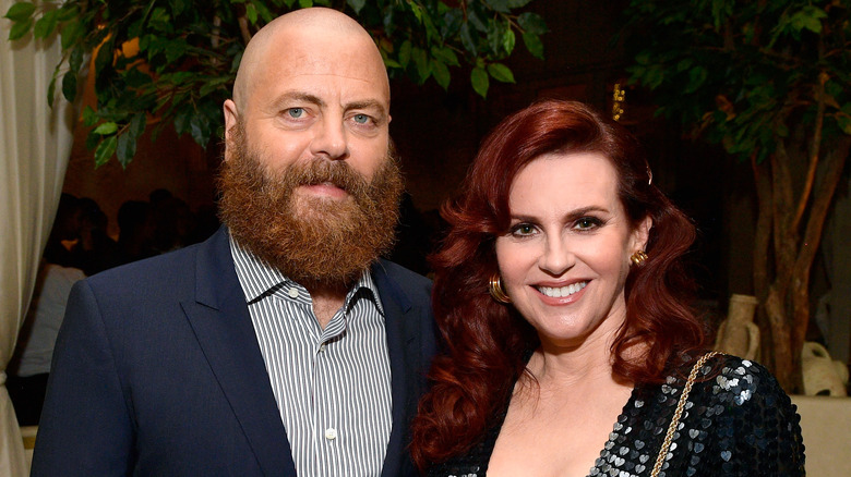 Nick Offerman and Megan Mullally smiling