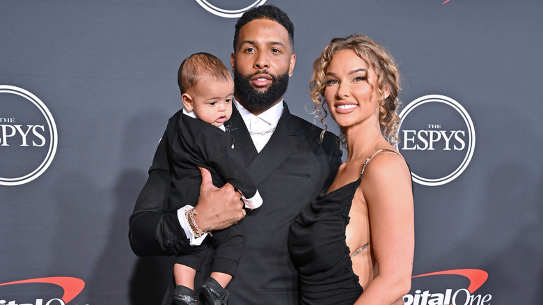 Odell Beckham Jr. and Lauren Wood pose with their son