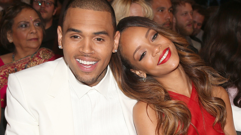 Rihanna and Chris Brown smiling 