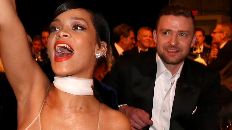 Rihanna and Justin Timberlake celebrating 