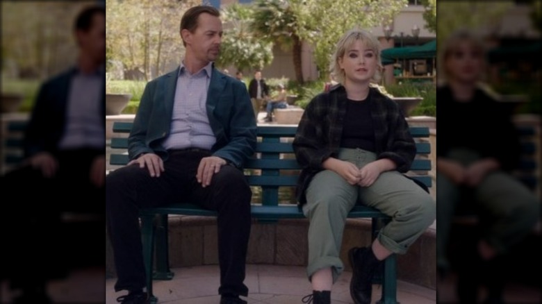 Sean Murray and Cay Murray on a bench on "NCIS"
