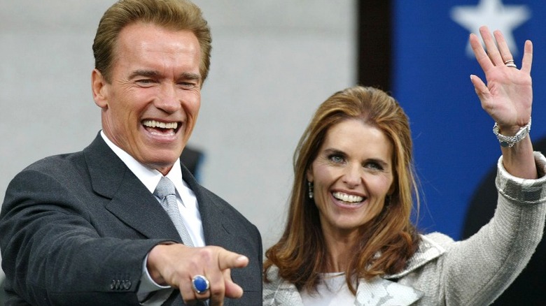 Arnold Schwarzenegger and Maria Shriver campaigning