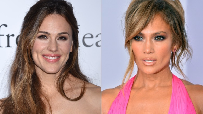 Jennifer Garner smiling, Jennifer Lopez pouting, composite image