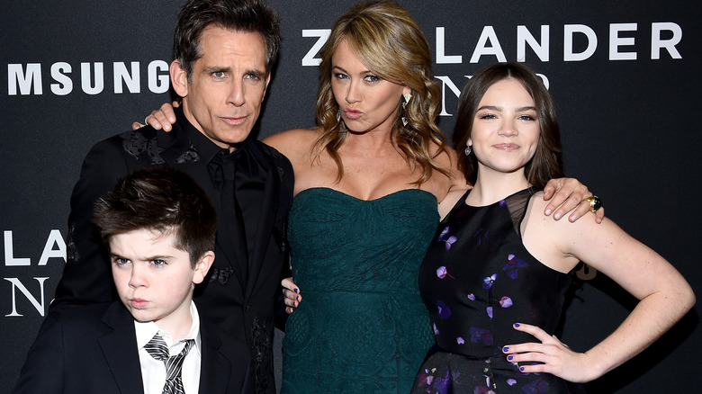 Ben Stiller and Christine Taylor doing blue steel with their children