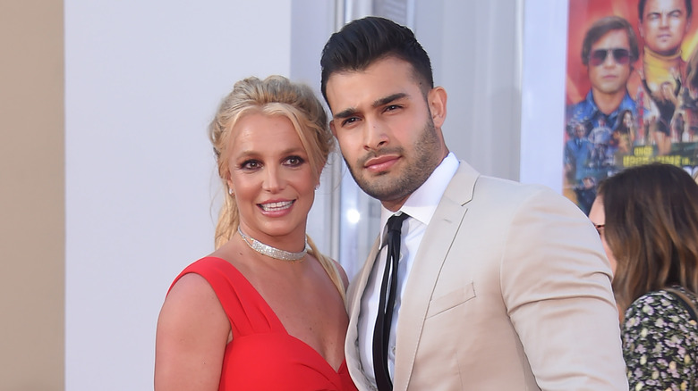 Britney Spears and Sam Asghari smiling