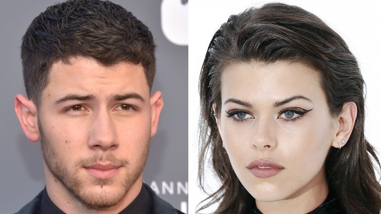 A split image of Georgia Fowler and Nick Jonas in close-up