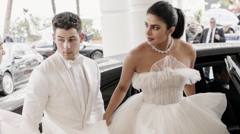 Nick Jonas and Priyanka Chopra wearing white at Cannes