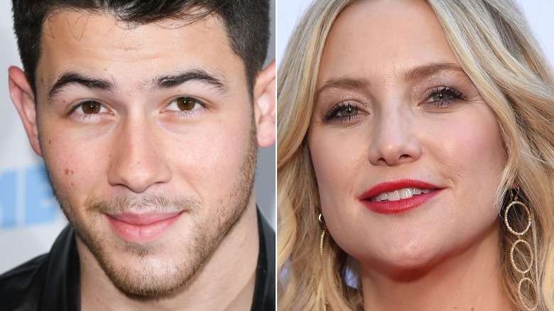 A split image of Nick Jonas and Kate Hudson