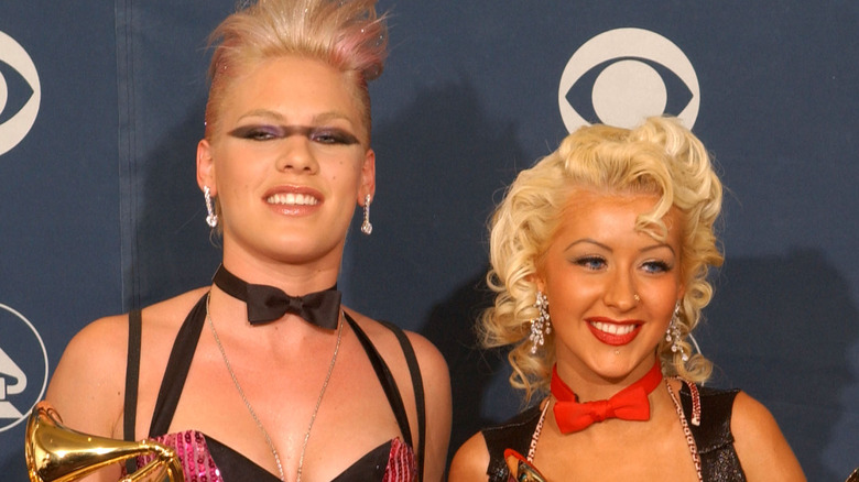 Pink and Christina Aguilera at the Grammys