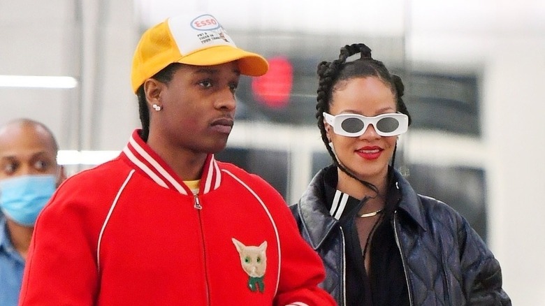 A$AP Rocky and Rihanna walking