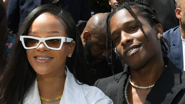 Rihanna and A$AP Rocky smiling 