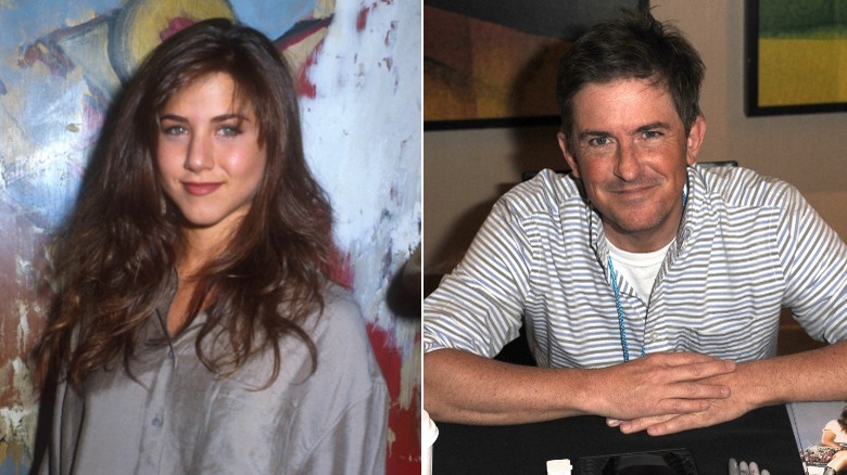 Young Jennifer Aniston smiling, Charlie Schlatter at book signing